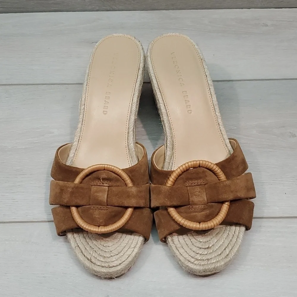 Veronica Beard Womens Espadrille Wedge Leather Sandals shoes sz 8.5